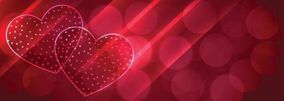 romantic two shiny hearts bokeh background design vector