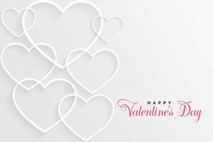 white valentines day card with line hearts vector