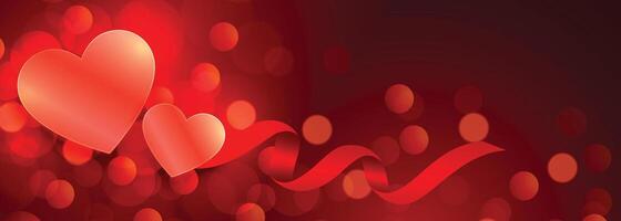 beautiful hearts glowing red bokeh banner design vector