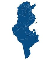 Tunisia map. Map of Tunisia in administrative provinces in blue color vector