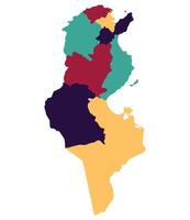 Tunisia map. Map of Tunisia in four main regions in multicolor vector