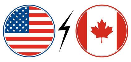 Estados Unidos vs Canadá. bandera de unido estados de America y Canadá en redondo círculo. vector