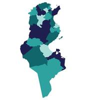 Tunisia map. Map of Tunisia in administrative provinces in multicolor vector