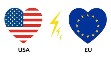USA vs EU. Flag of United States of America and the European Union in heart shape vector