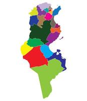 Tunisia map. Map of Tunisia in administrative provinces in multicolor vector