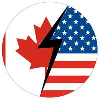 Estados Unidos vs Canadá. bandera de unido estados de America y Canadá en redondo círculo. vector