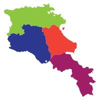 Armenia map. Map of Armenia in four main regions in multicolor vector