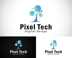 digital tree logo creative network connect design concept pixel vector