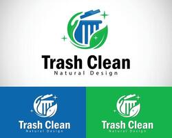 trash cleans logo creative junk remove design concept organic trash care vector