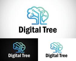 digital árbol logo creativo red conectar diseño concepto píxel cerebro vector