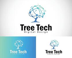 digital tree logo creative network connect design concept pixel brain vector