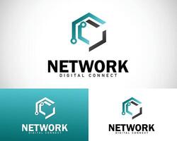 hexagon tech logo creative network design concept connect icon modern vector