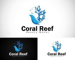 coral reef logo creative design concept wave sea ocean beauty beach animal fish vector