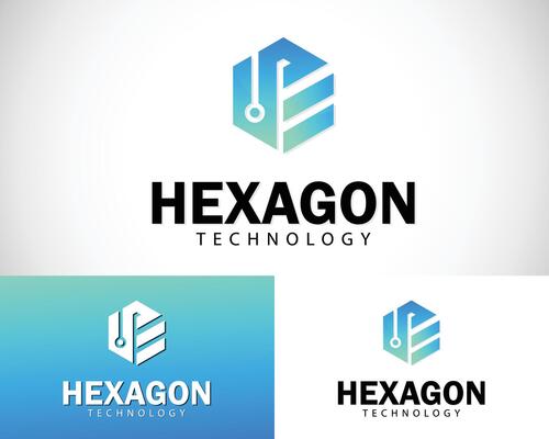 hexagon tech logo creative network design concept connect icon modern
