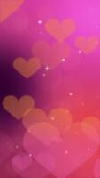 Vertical background video animation with flying hearts and bubbles on gradient background.