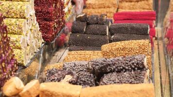 Turkish traditional sweet Turkish delight sold in the market video