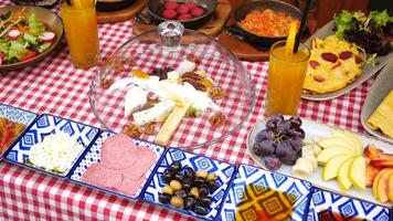 top view of turkish breakfast on table video