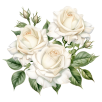 AI generated White rose flora and leaf png