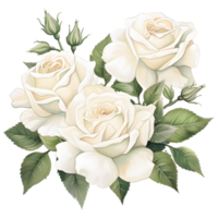 AI generated White rose flora and leaf png