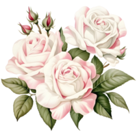 AI generated White rose flora and leaf png