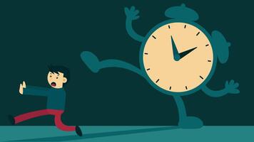 Time is Up. Animated of businessman running from giant clock. Describe a deadline in business schedule. video