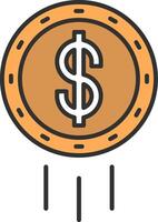 Dollar Coin Line Filled Light Icon vector