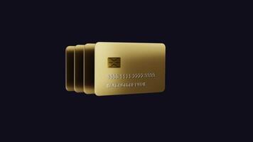 Rotating gold bank cards 3d render animation video