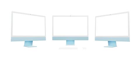 Modern blue computer display presented in three angles left, front, right. Isolated screen and background, perfect for mockup and web page presentations, showcasing versatility in design photo