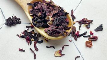 Spoon with dry hibiscus tea video