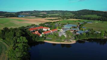 Aerial orbiting zoom view of Storks nest in Czechia in September 2023 video