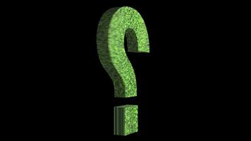 Green Meadow question mark sign rotating loop on black transparent background video