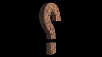 Brown question mark sign rotating loop on black transparent background video