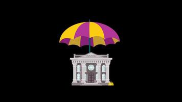 Bank unter Regenschirm mit Sicherheit Schutz Unterstützung Animation mit Alpha Kanal. video