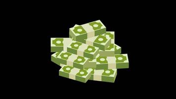 banknotes stack pile of cash dollar, money finance loop animation with Alpha Channel. video