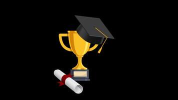 black graduation cap education achievement celebration animation with Alpha Channel. video