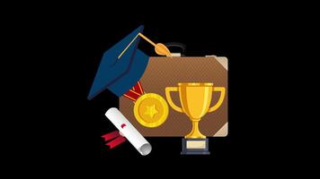 black graduation cap education achievement celebration animation with Alpha Channel. video