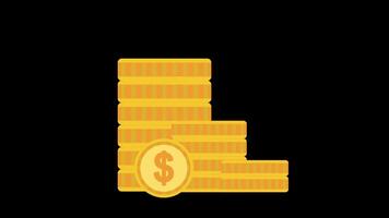 dollar coin pile icon with hand loop animation with alpha channel video