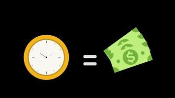 Tempo é dinheiro conceito Tempo igual dinheiro animação com alfa canal. video