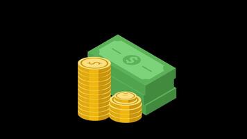 dollar and coin pile icon with hand loop animation with alpha channel video