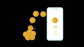 Geld senden Handy, Mobiltelefon Clever Telefon mit Bankwesen Zahlung Animation mit Alpha Kanal. video