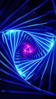 vlucht door een neon driehoek tunnel. verticaal lusvormige animatie video