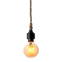 AI generated Png of Glass bulb hanging on a rope against transparent Background