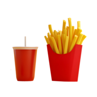 AI generated Png fries in a red box with ketchup Cold drink against transparent Background