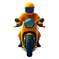 ai généré png de de face vue de motard équitation une moto contre transparent Contexte