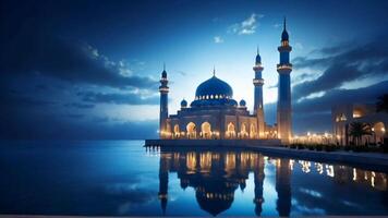 ai gegenereerd naadloos looping time-lapse 4k animatie moskee voor Ramadan en moslim evenementen. video