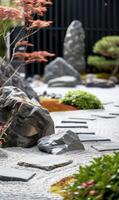 AI generated vertical quiet background with oriental garden photo