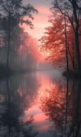 ai generado vertical tranquilo antecedentes con crepúsculo otoño agua tema foto