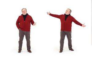 man talking and gesturing in full length on a white background photo