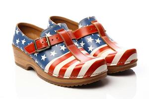 AI generated Sandals in USA flag colors isolated on white background. Generated by artificial intelligence photo