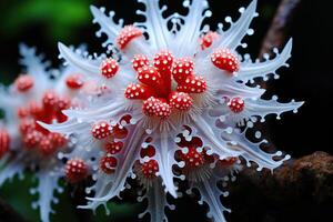 AI generated Dangerous exotic plant of white-red color. Generated by artificial intelligence photo